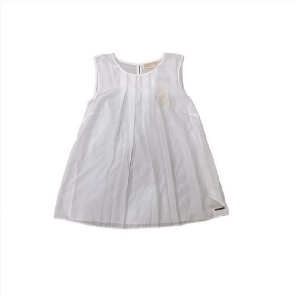 Michael Kors Pleated Front Sleeveless Blouse Keyhole Back White Top Size Medium